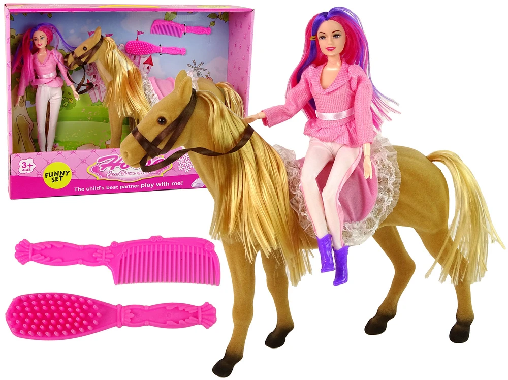 Lean Toys Lėlė raitelis su rudu poniu