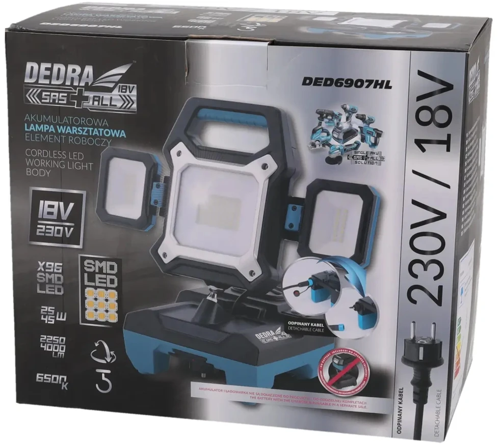 Dedra Lampa Dirbtuvių lempa 25 W 18 V 2500 lm / 45 W 4000 lm 230 V, atitinkamas laidas