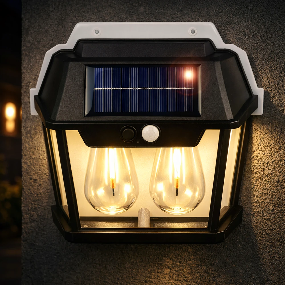 Lampa Dviguba saulės energija varoma LED sieninė sodo lempa su judesio jutikliu
