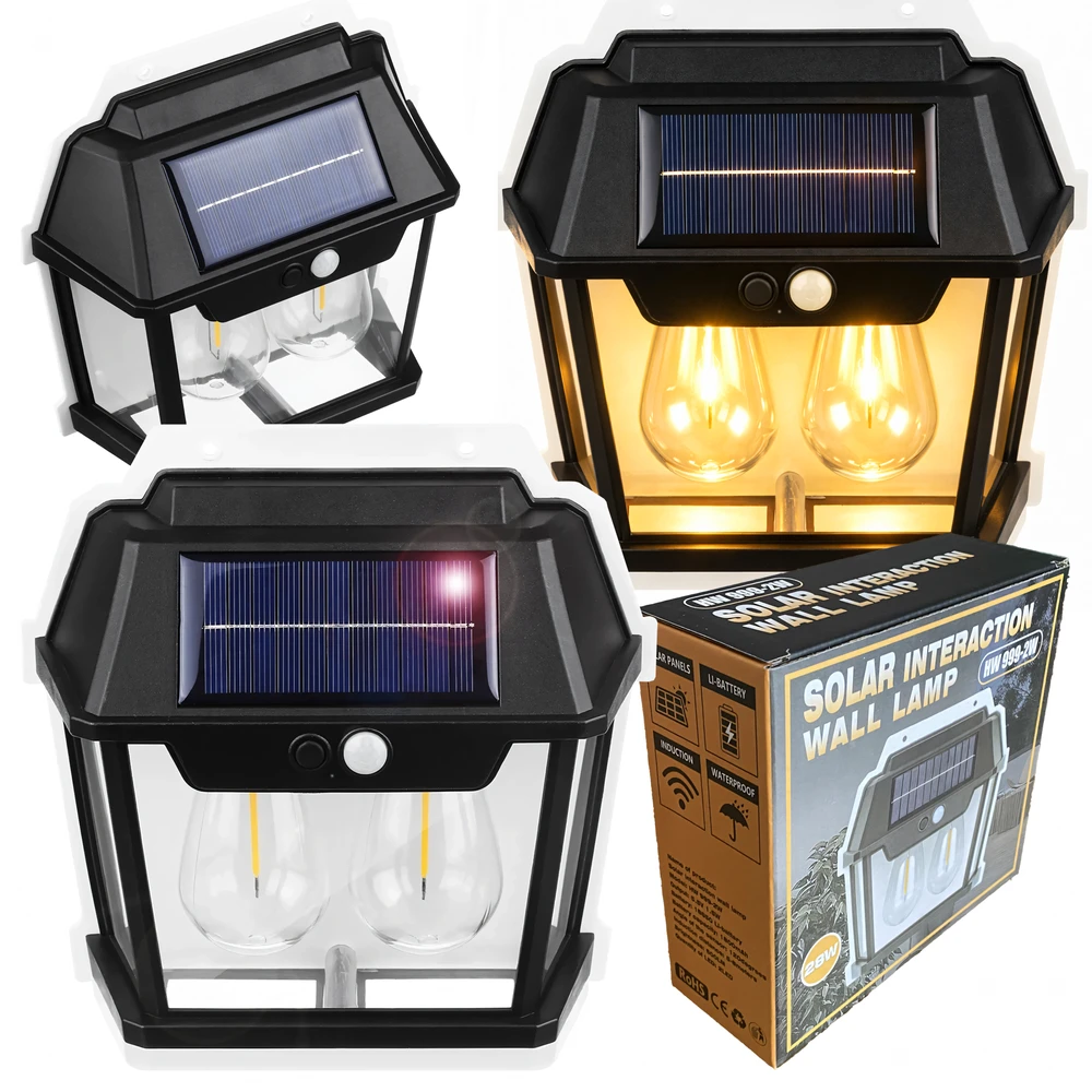 Lampa Dviguba saulės energija varoma LED sieninė sodo lempa su judesio jutikliu