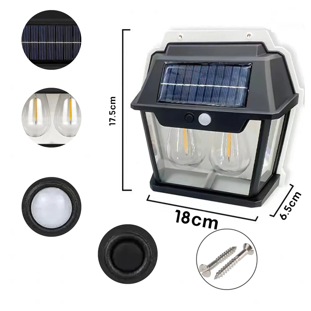 Lampa Dviguba saulės energija varoma LED sieninė sodo lempa su judesio jutikliu