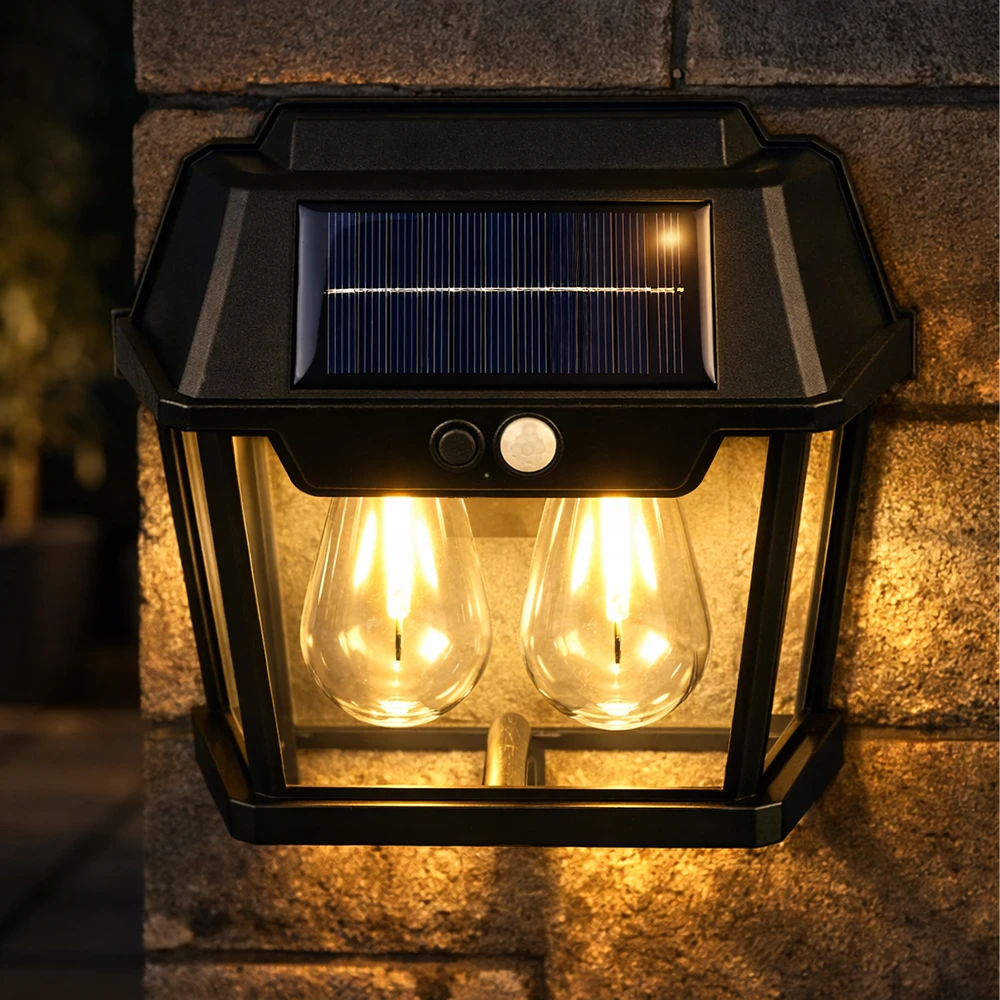 Lampa Dviguba saulės energija varoma LED sieninė sodo lempa su judesio jutikliu
