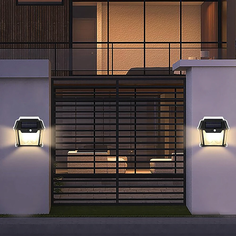 Lampa Dviguba saulės energija varoma LED sieninė sodo lempa su judesio jutikliu