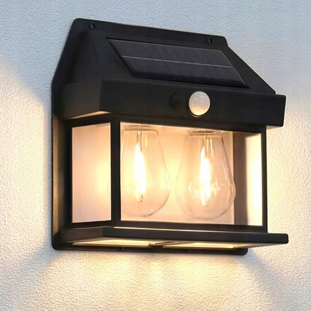 Lampa Dviguba saulės energija varoma LED sieninė sodo lempa su judesio jutikliu
