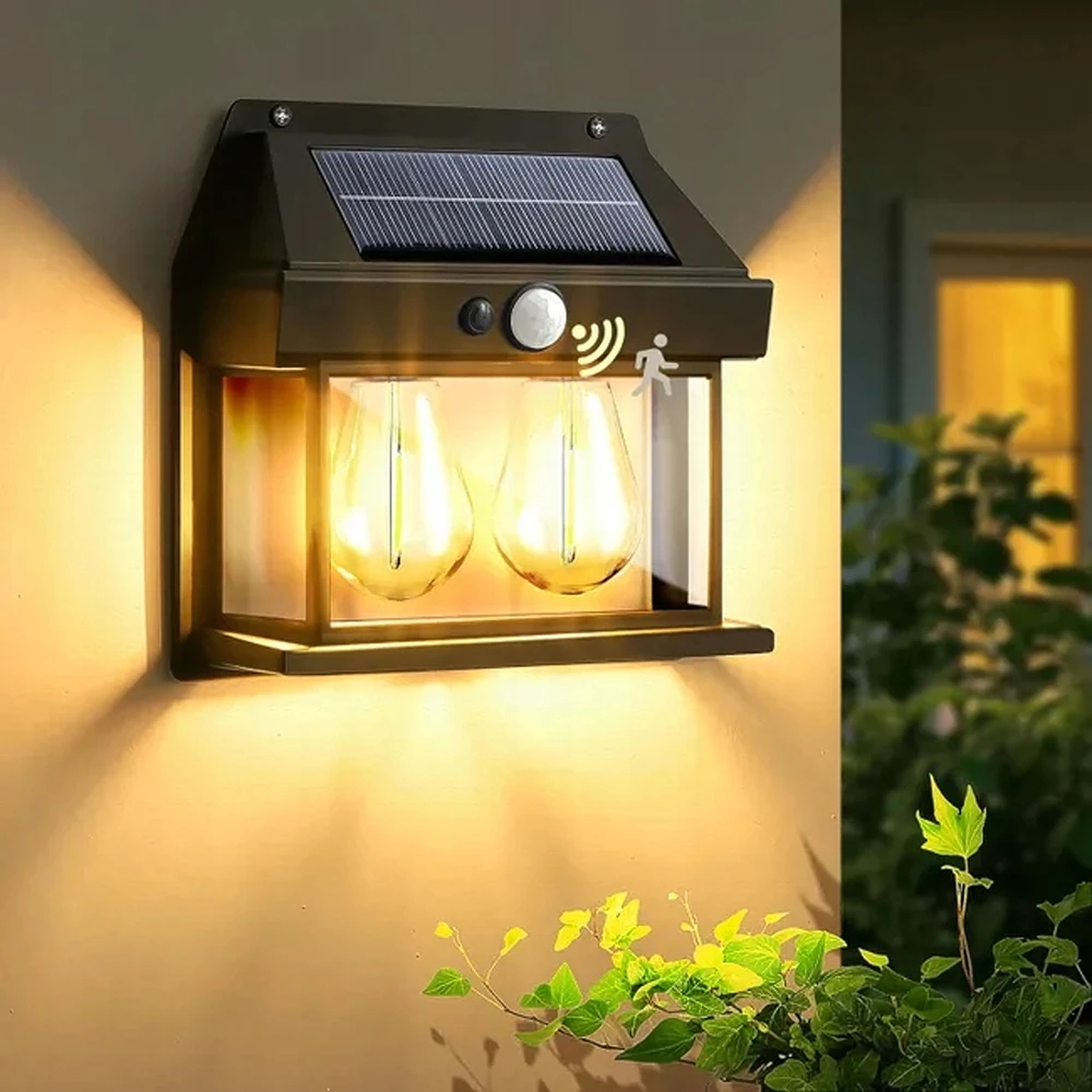 Lampa Dviguba saulės energija varoma LED sieninė sodo lempa su judesio jutikliu