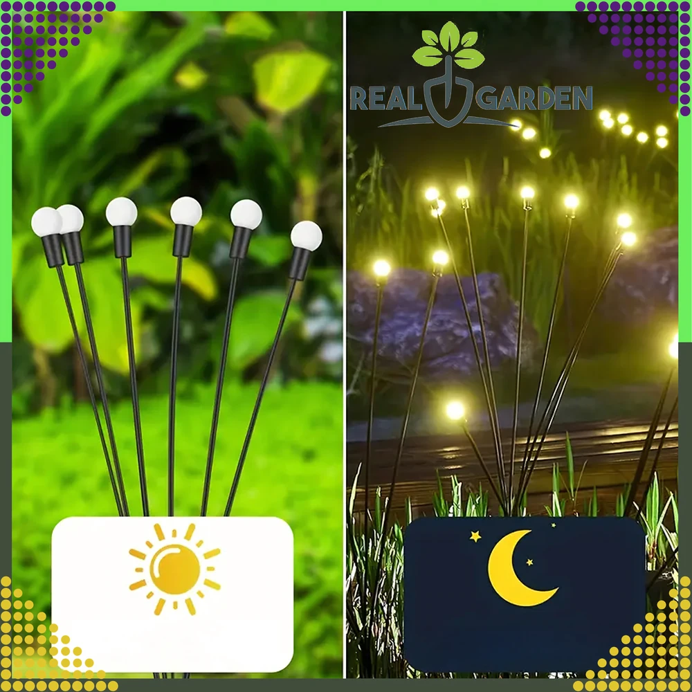 Lampa „Firefly“ saulės lempos, 2 dalys, 6 LED, prieblandos jutiklis, sodui