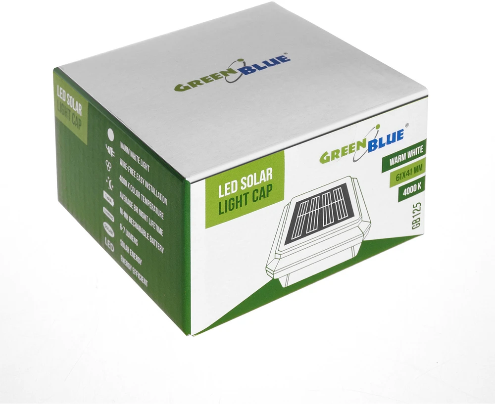 Lampa „GreenBlue“ LED saulės energija varomas stulpinis šviestuvas, 60x40 mm, voko formos gaubtas, GB125