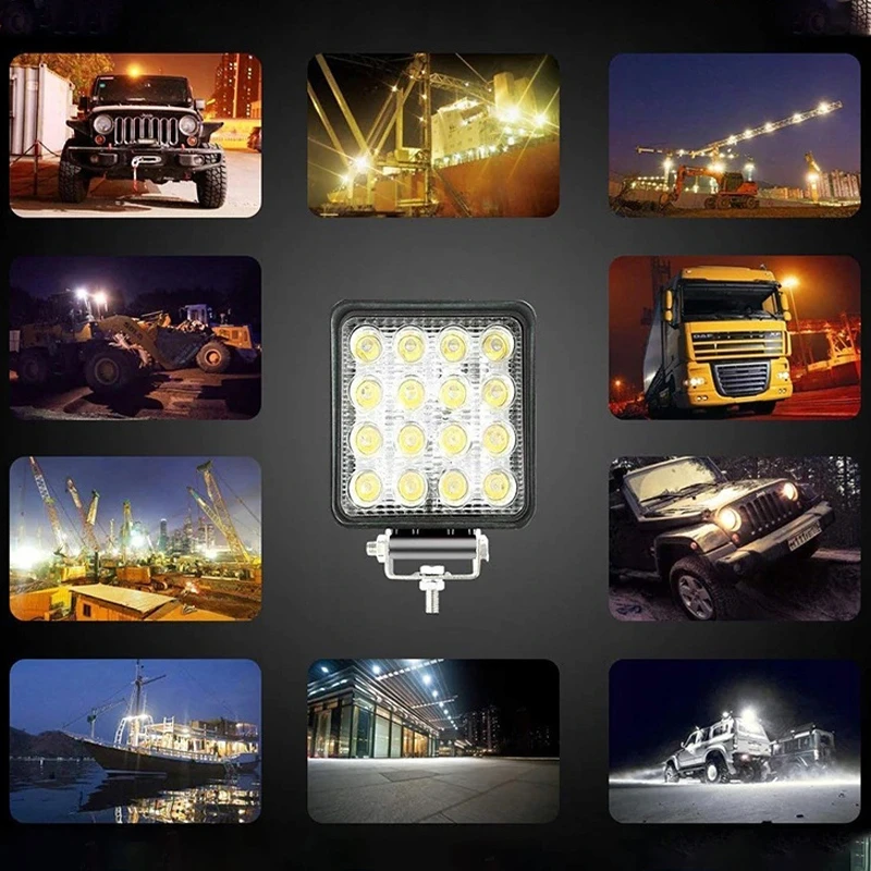 Lampa Halogeninis LED darbo žibintas, 48 ​​W, prožektorius, vandeniui atsparus, 16 diodų