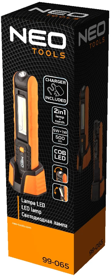 Lampa Įkraunamas dirbtuvių šviestuvas 500 lm COB + pagrindas + įkroviklis