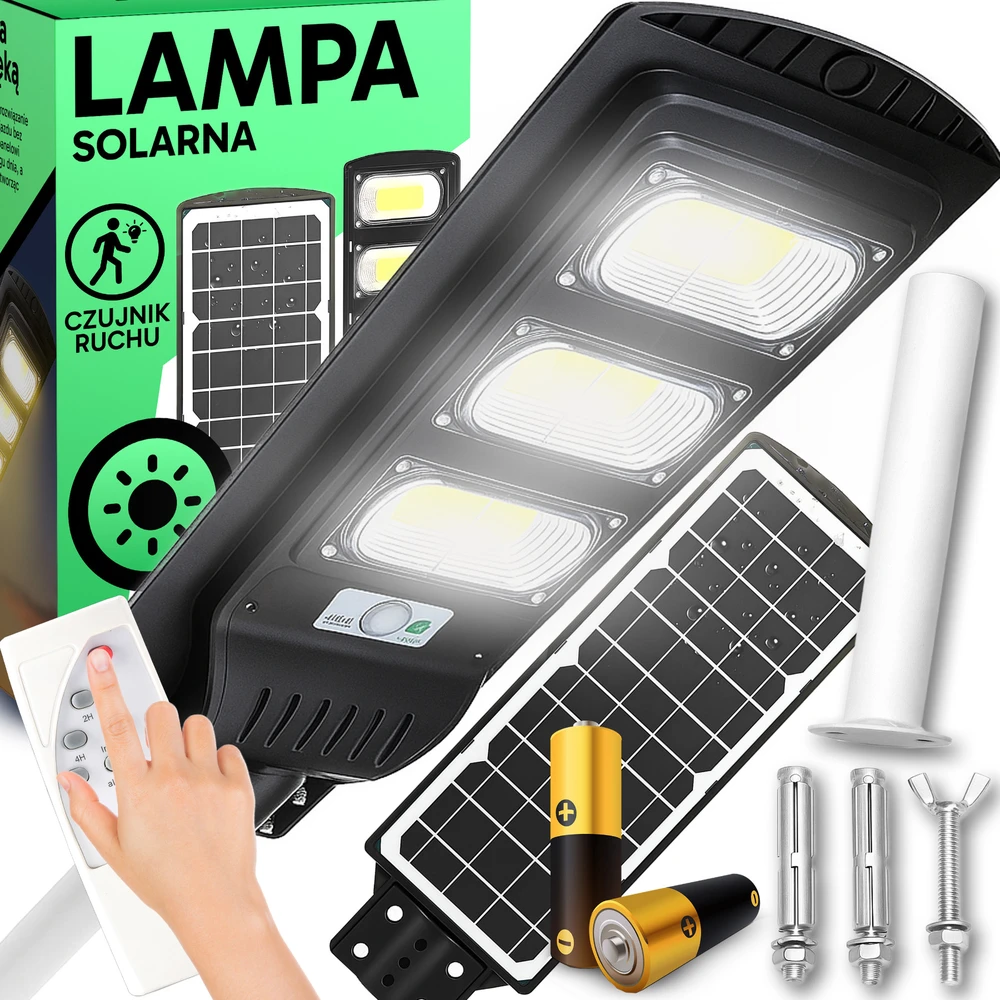Lampa LED gatvės šviestuvas su saulės energija varomas žibintas 240 W + nuotolinio valdymo pultas (tvirtinimo laikiklis M004B + baterijos) komplektas E307