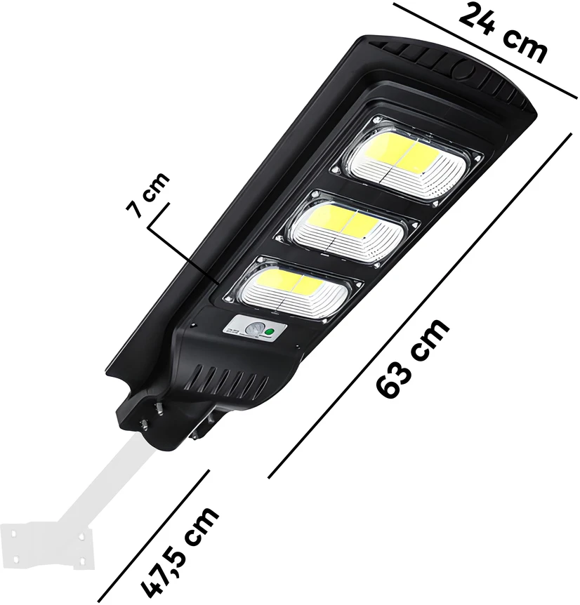 Lampa LED gatvės šviestuvas su saulės energija varomas žibintas 240 W + nuotolinio valdymo pultas (tvirtinimo laikiklis M004B + baterijos) komplektas E307