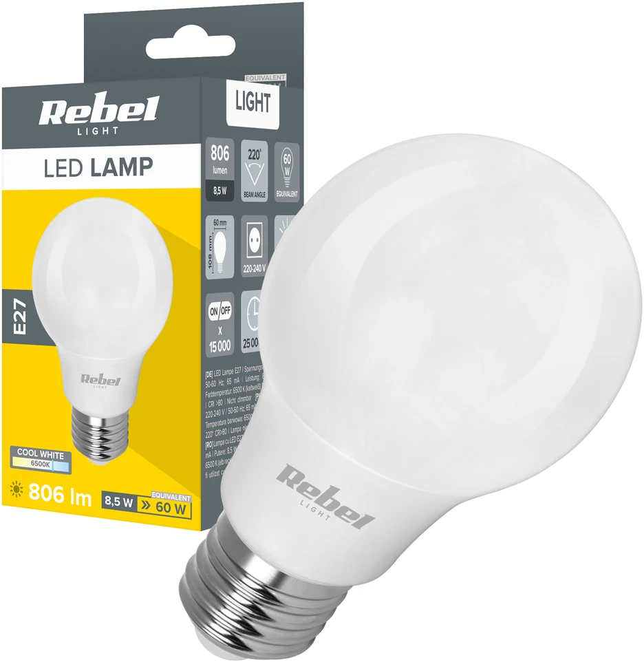 Led lempa Rebel A60 8.5W 6500K, 230V