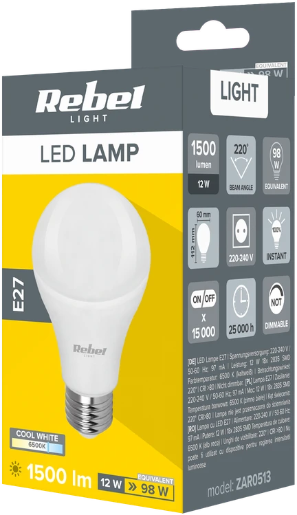 Rebel LED lempa A60 12W E27 6500K 230V