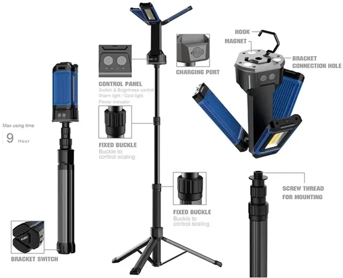 Dedra Lampa Sulankstoma daugiafunkcinė LED lempa 4500lm, trikojis, dviejų spalvų
