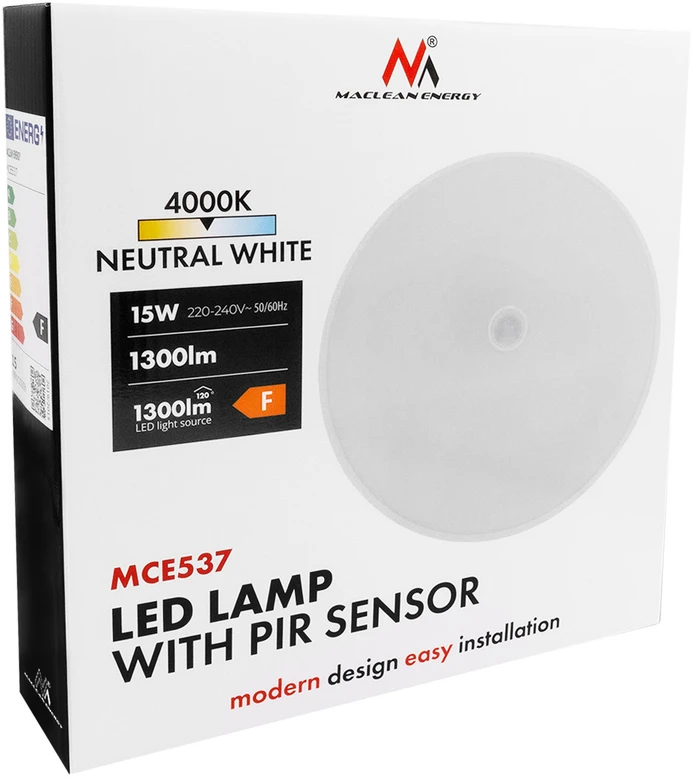 LED lempa su PIR jutikliu Maclean, lubinė, 15W, 1300lm, IP54, 220-240V~ 50/60Hz, MCE537