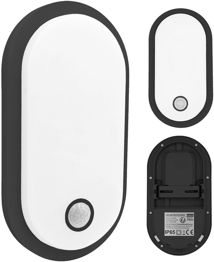 Lampa LED su judesio jutikliu Maclean, PIR jutiklis, juoda, 10W/15/18W, IP65, galimybė keisti spalvą 3000/4000/6000K, MCE534 B