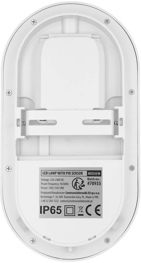 LED lempa su judesio jutikliu Maclean, PIR jutiklis, balta, 10W/15/18W, IP65, galimybė keisti spalvą 3000/4000/6000K, MCE534 W