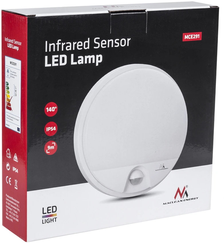 MACLEAN MCE291W LED lempa su infraraudonųjų spindulių judesio jutikliu, 15W IP54, baltos spalvos