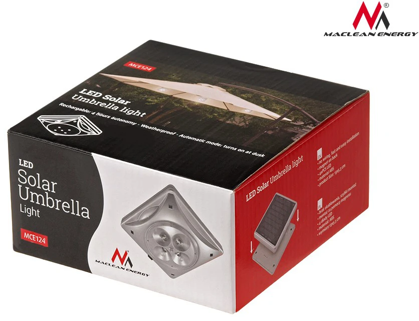 Lubinis šviestuvas Lampa „Maclean“ 4 LED saulės energija varomas skėčio žibintas, MCE124