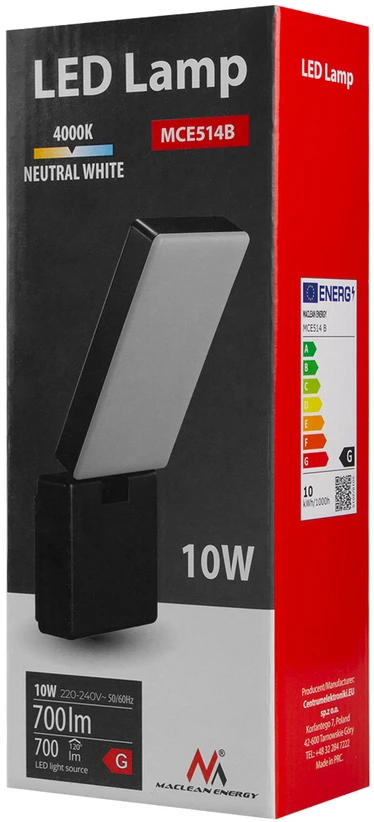 Lampa Maclean LED lempa, juoda, 10W, IP65, 700lm, neutrali balta (4000K) MCE514 B