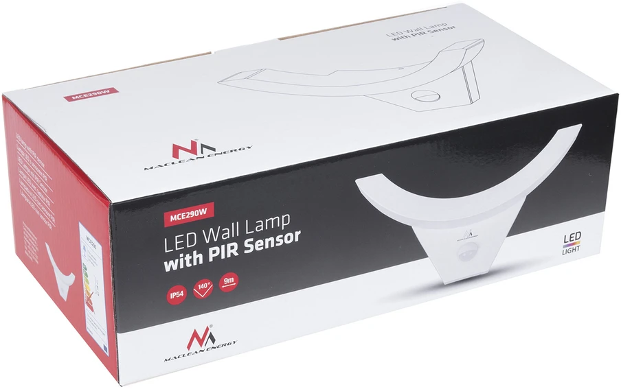 Lubinis šviestuvas MACLEAN MCE290W LED lempa su infraraudonųjų spindulių judesio jutikliu 800lm 10W IP54 baltas