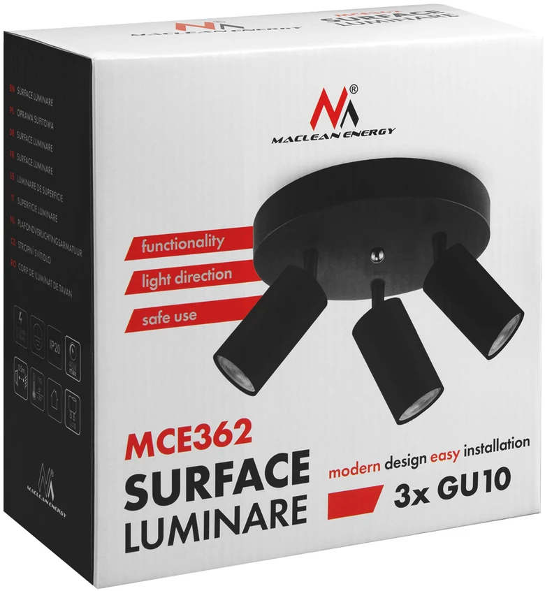 Lampa „Maclean“ lubinis šviestuvas, prožektorius, judrus, aliuminis, 3xGU10, 55x100mm, matinės juodos spalvos, MCE362 B