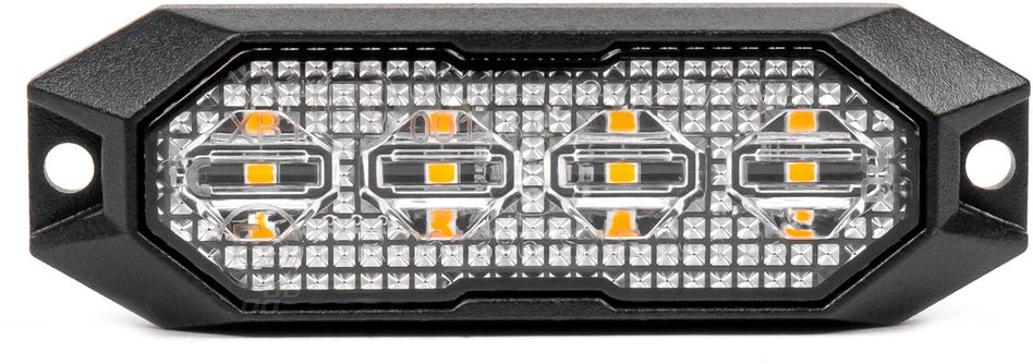 Plokščia LED įspėjamoji blykstės lempa, oranžinė, 4x3W, R65 R10, 12V/24V, IP6K9K AMIO-03929