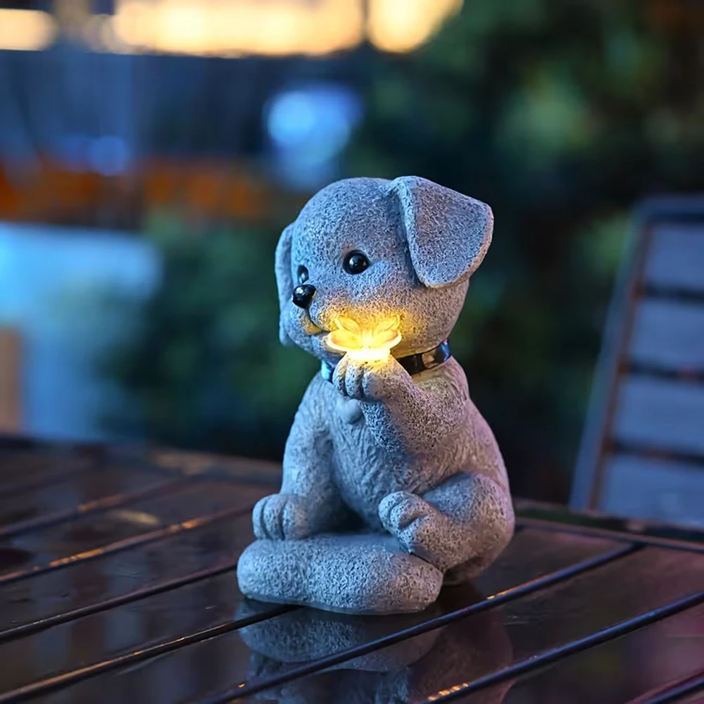 Lampa Saulės sodo lempa, dekoratyvinis šuo, drugelis, LED dekoracija