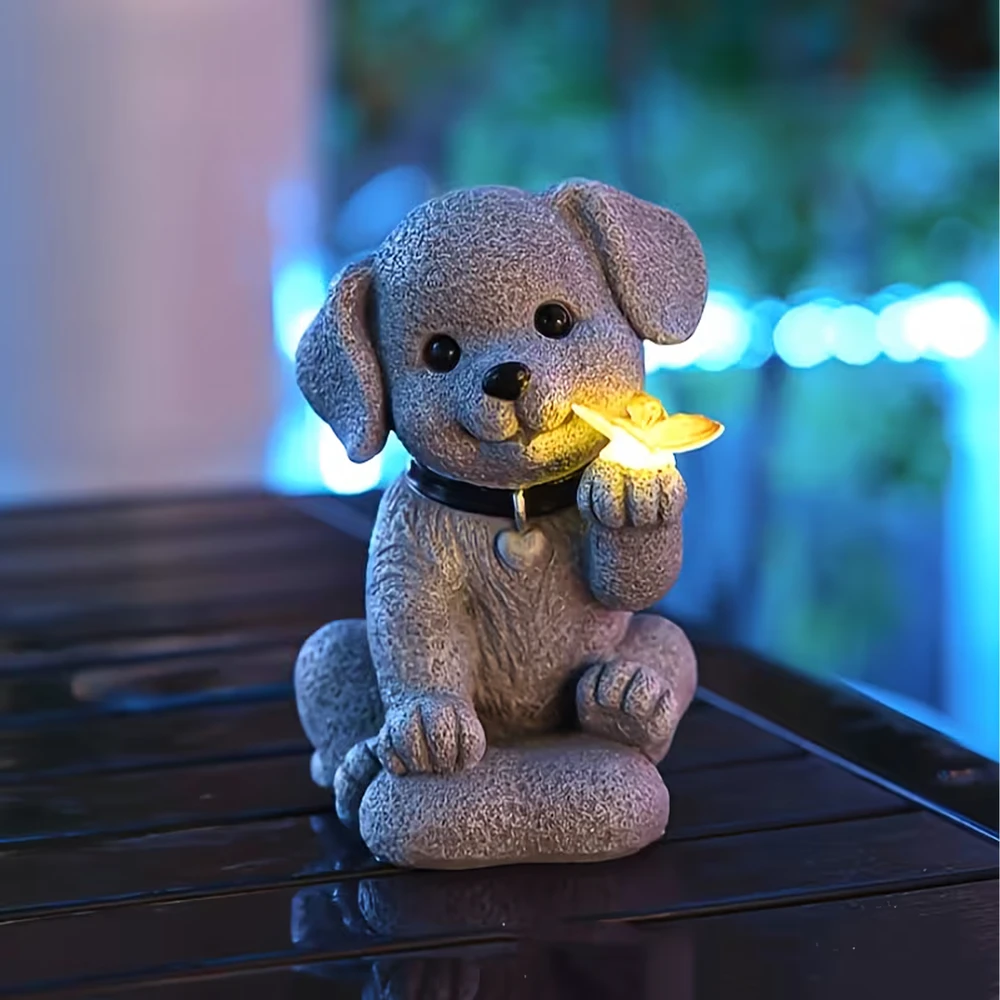 Lampa Saulės sodo lempa, dekoratyvinis šuo, drugelis, LED dekoracija