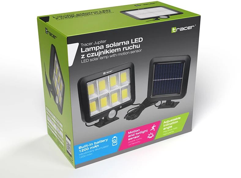 Lampa TRACER JUPITER LED saulės energija varomas šviestuvas su judesio jutikliu