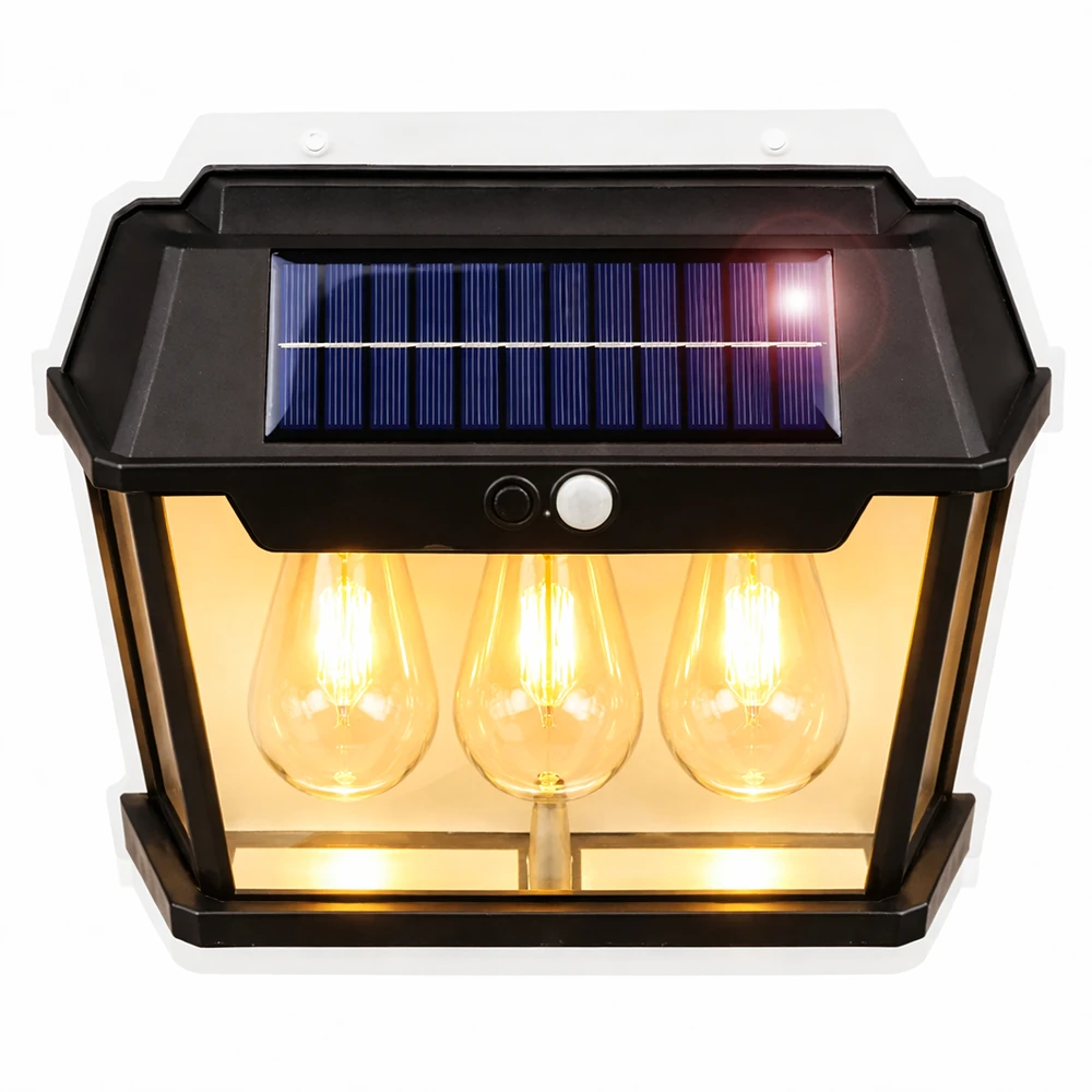 Lampa Triguba saulės energija varoma LED sodo sieninė lempa su judesio jutikliu