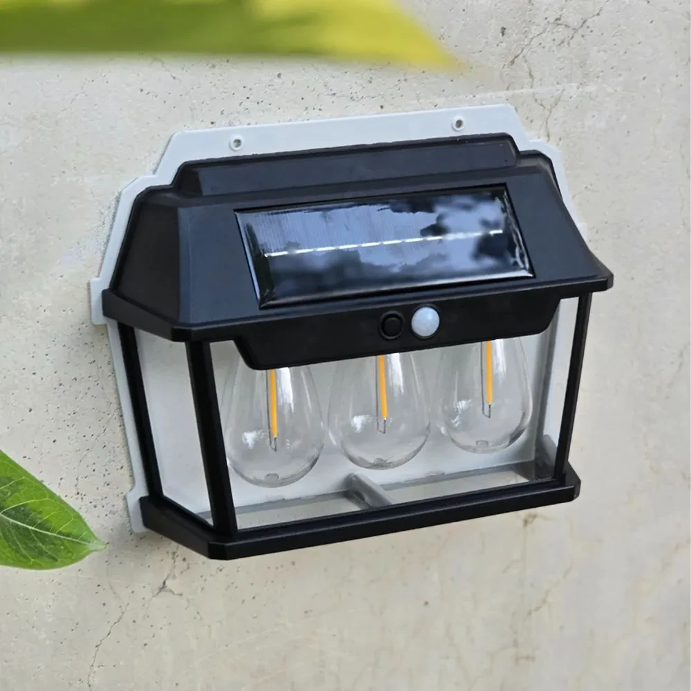 Lampa Triguba saulės energija varoma LED sodo sieninė lempa su judesio jutikliu