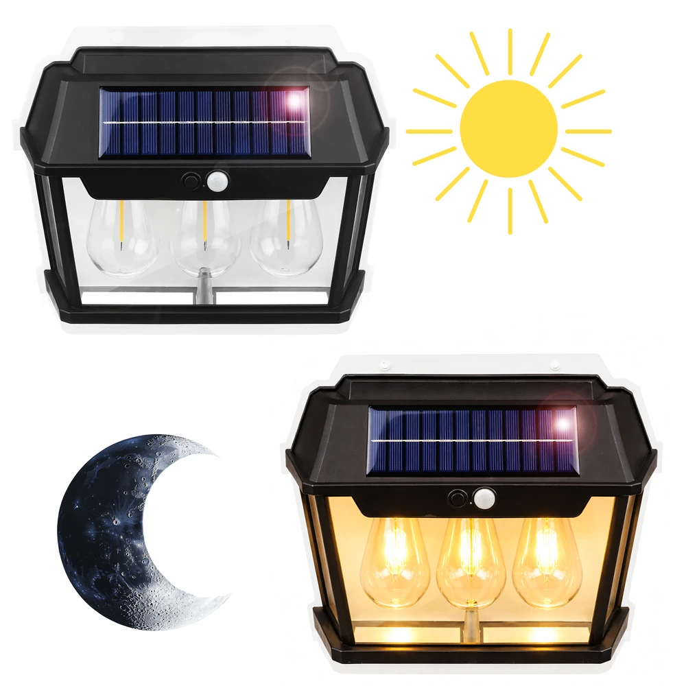 Lampa Triguba saulės energija varoma LED sodo sieninė lempa su judesio jutikliu
