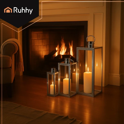 Sidabrinis lanterns 38/49/63cm 3pcs Ruhhy 26477