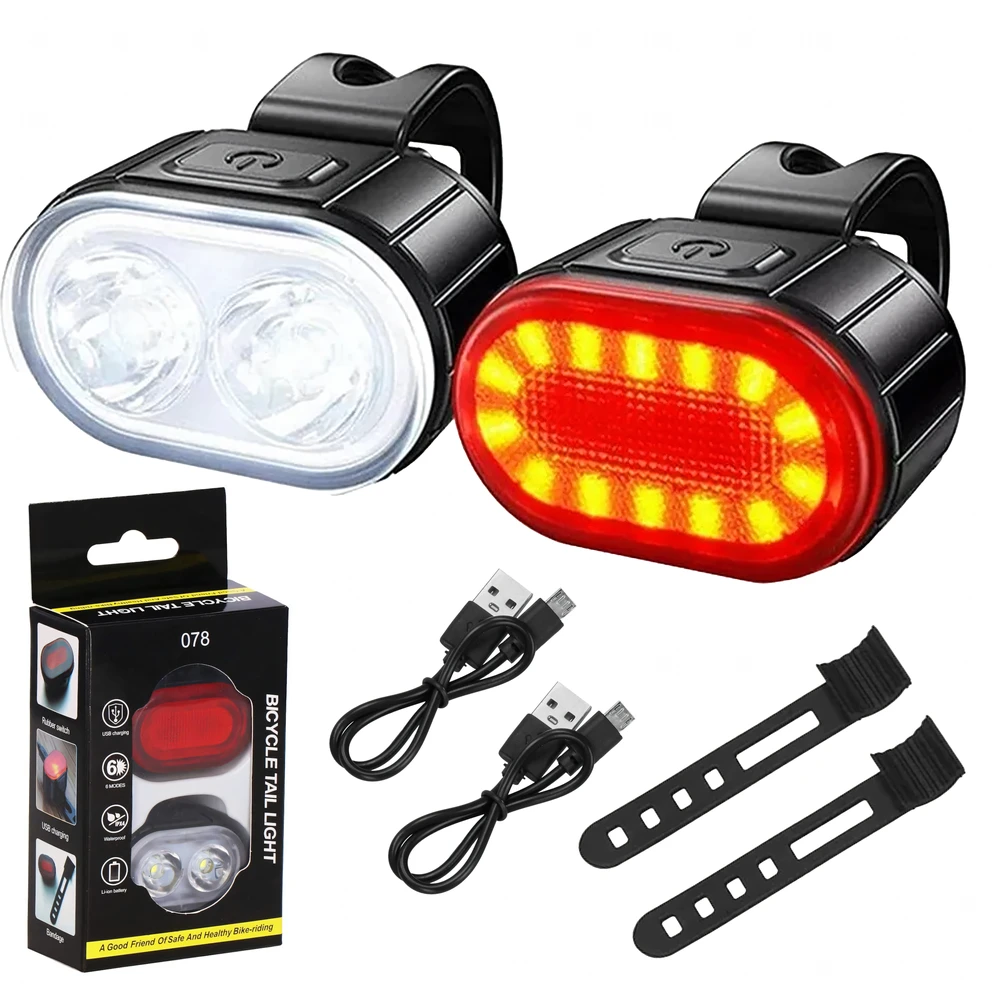 Lampka Dviračio žibinto priekinis galinis LED žibintas dviračio vairui, stiprus USB, 2 vnt.