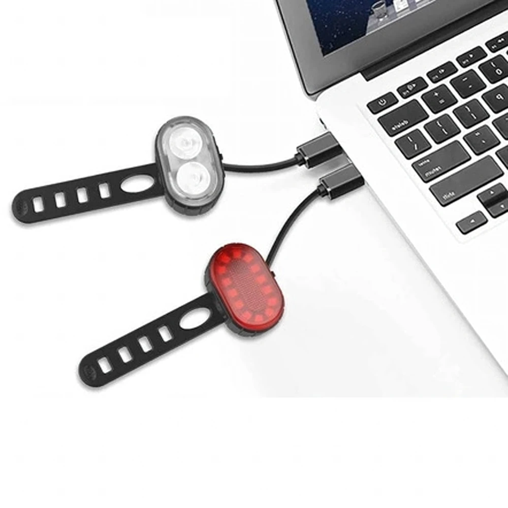 Lampka Dviračio žibinto priekinis galinis LED žibintas dviračio vairui, stiprus USB, 2 vnt.