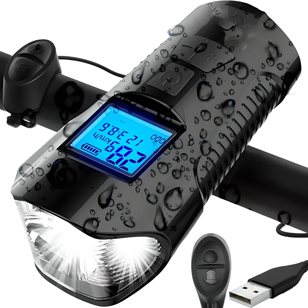Lampka LED dviračio žibintas, odometras, km spidometras, USB -s092