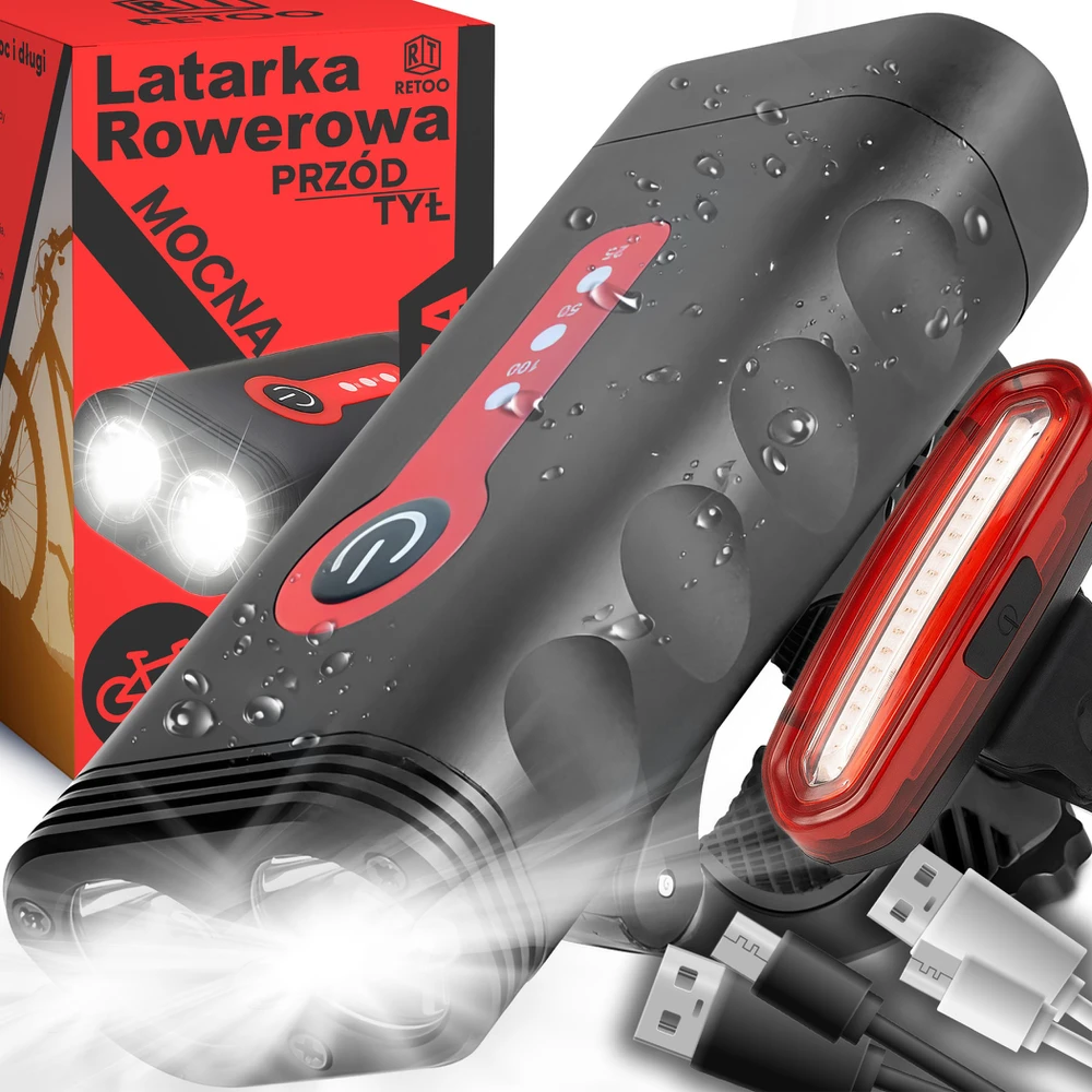 Lampka LED dviračio žibintas, priekinis, 1800 liumenų, stiprus + galinis -s103