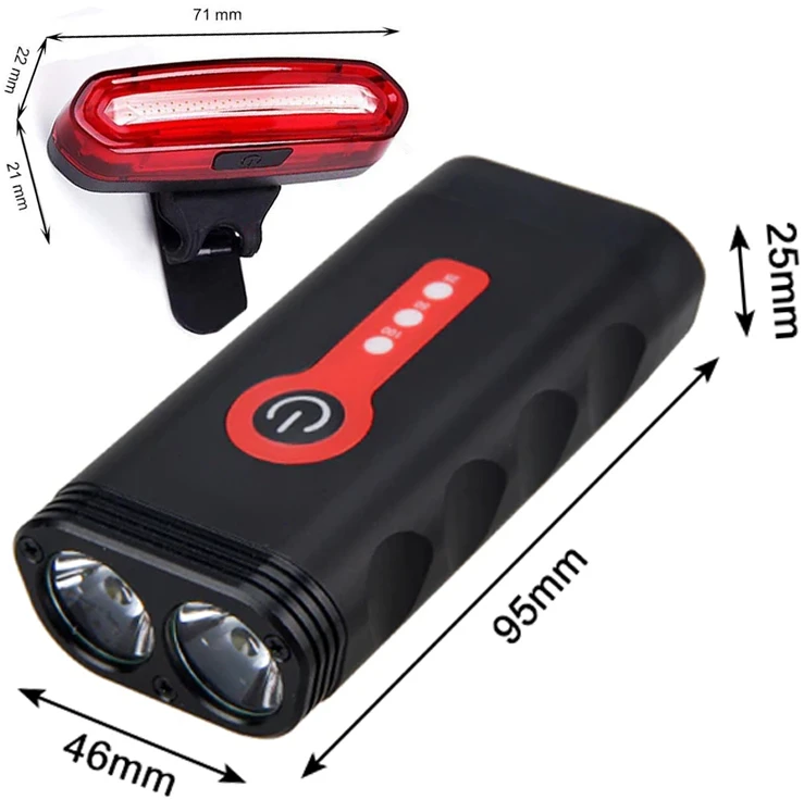 Lampka LED dviračio žibintas, priekinis, 1800 liumenų, stiprus + galinis -s103