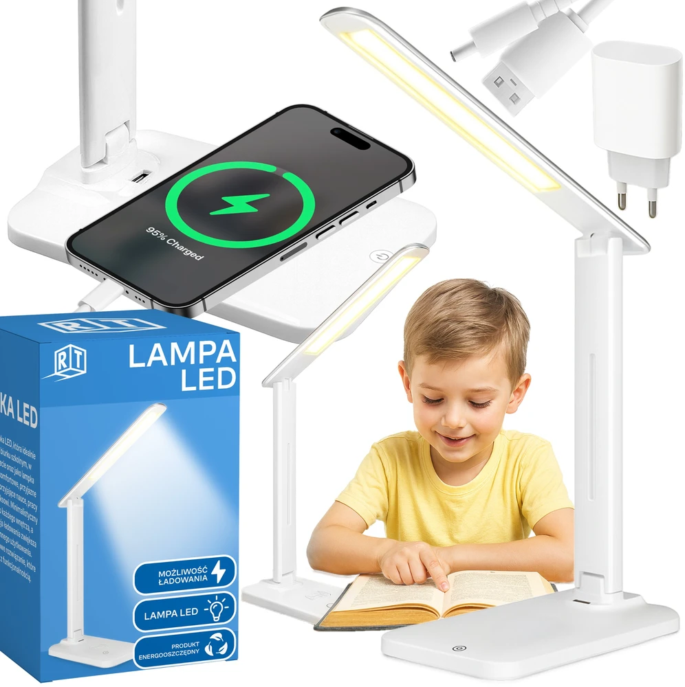 Lampka LED stalinė lempa, mokyklinis stalas, naktinis įkroviklis