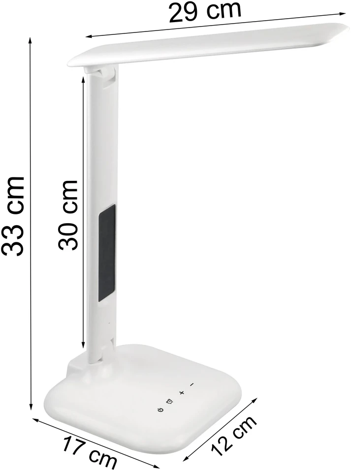 Lampka LED stalinė lempa su 5 šviesos režimais, įkrovikliu, LCD ekranu, žadintuvu, temperatūros reguliatoriumi.