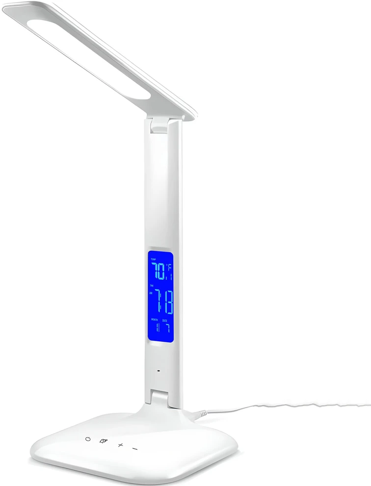 Lampka LED stalinė lempa su 5 šviesos režimais, įkrovikliu, LCD ekranu, žadintuvu, temperatūros reguliatoriumi.
