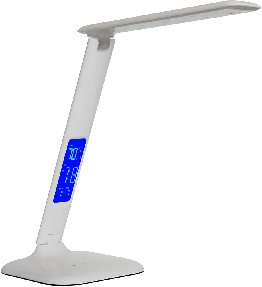 Lampka LED stalinė lempa su 5 šviesos režimais, įkrovikliu, LCD ekranu, žadintuvu, temperatūros reguliatoriumi.