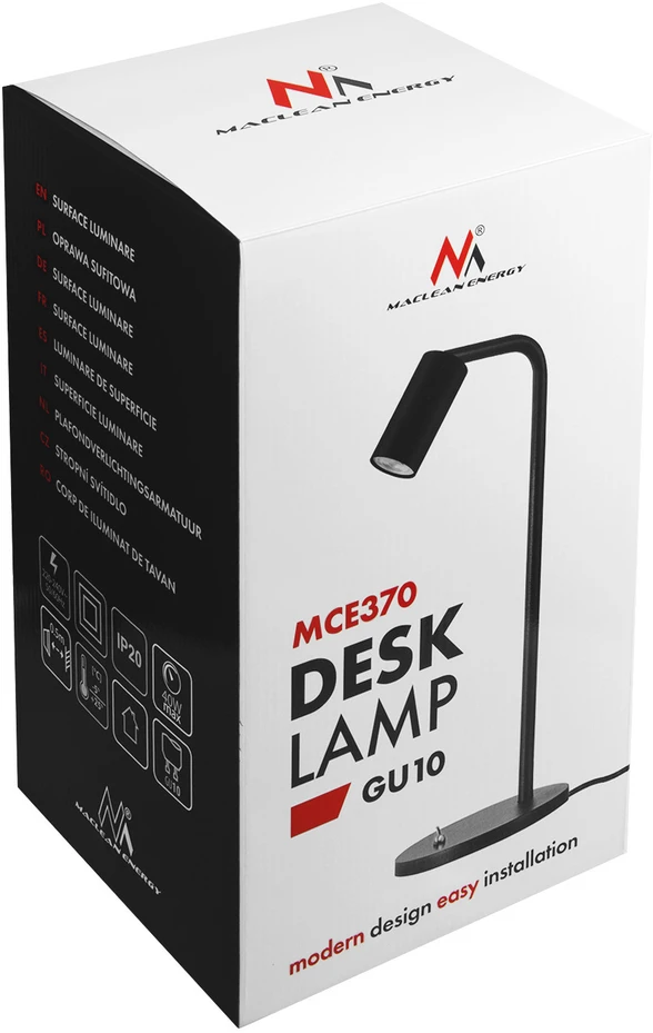 Lampka „Maclean“ GU10 stalinė lempa, prožektorius, apvali, GU10, su jungikliu, juoda, MCE370 B