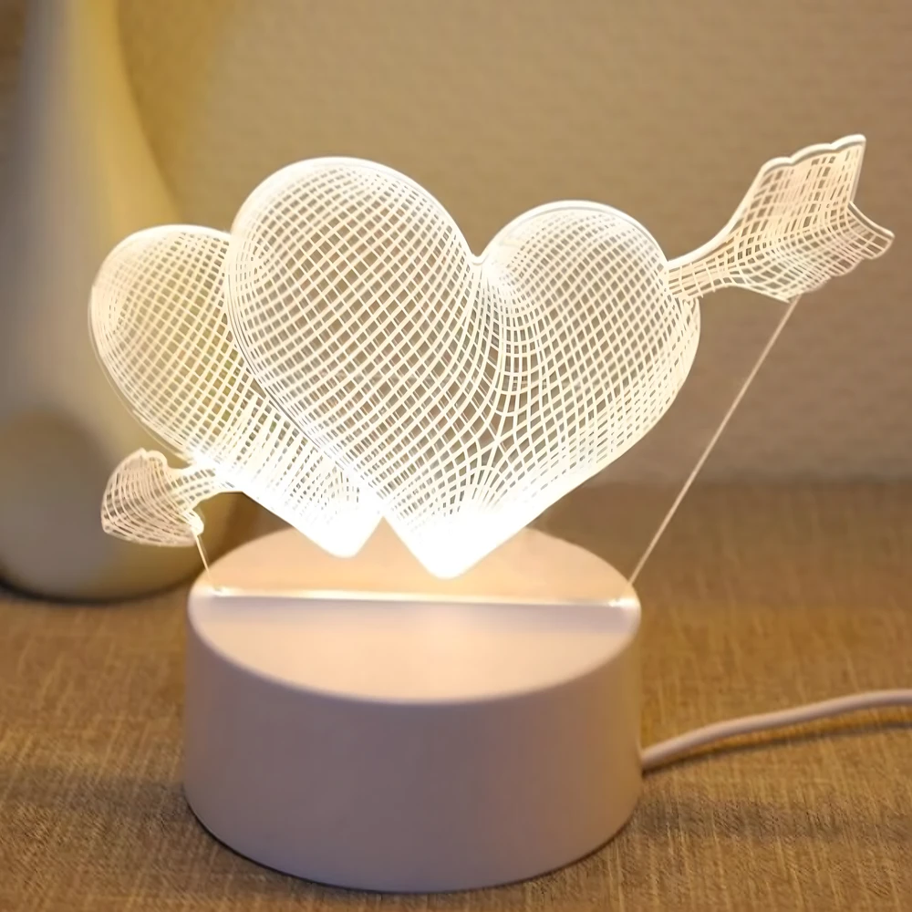 Lampka Meilės širdelių 3D iliuzijos naktinė lemputė vaikų miegamajam dovanų USB