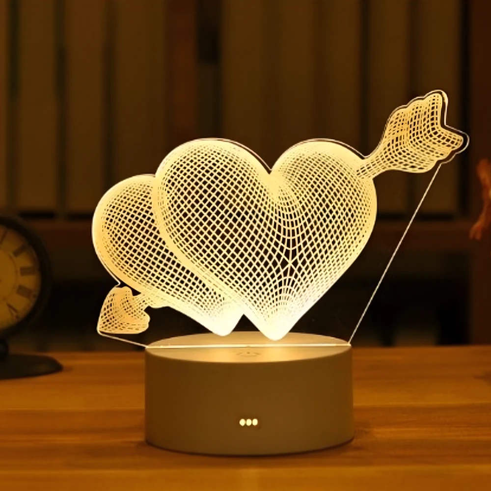 Lampka Meilės širdelių 3D iliuzijos naktinė lemputė vaikų miegamajam dovanų USB