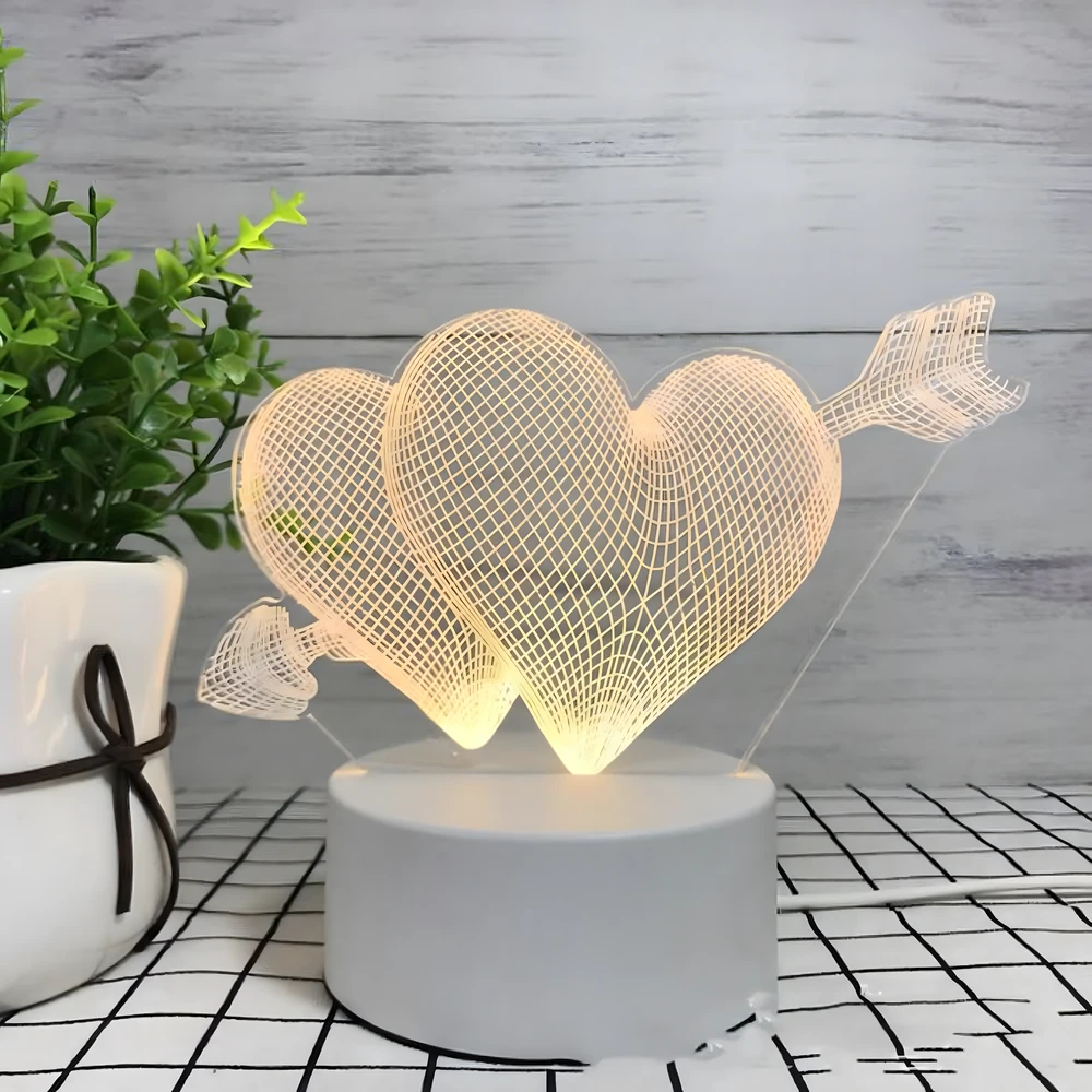 Lampka Meilės širdelių 3D iliuzijos naktinė lemputė vaikų miegamajam dovanų USB