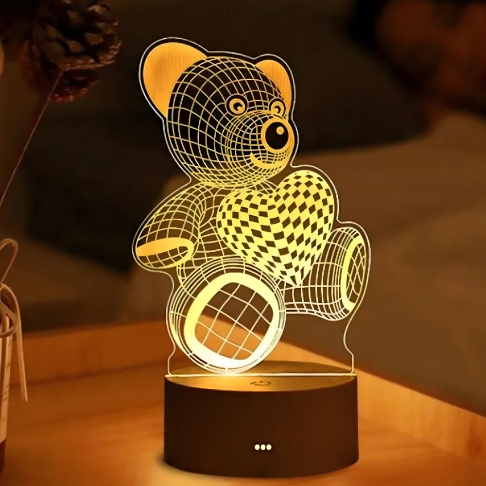 Lampka Naktinė lempa, dovanų meškiukas, 3D iliuzija, vaikų miegamojo stalas, USB