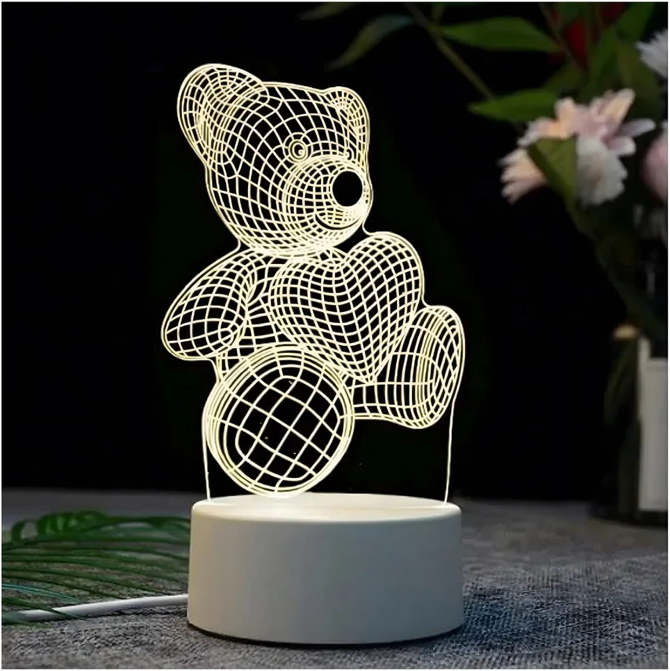 Lampka Naktinė lempa, dovanų meškiukas, 3D iliuzija, vaikų miegamojo stalas, USB