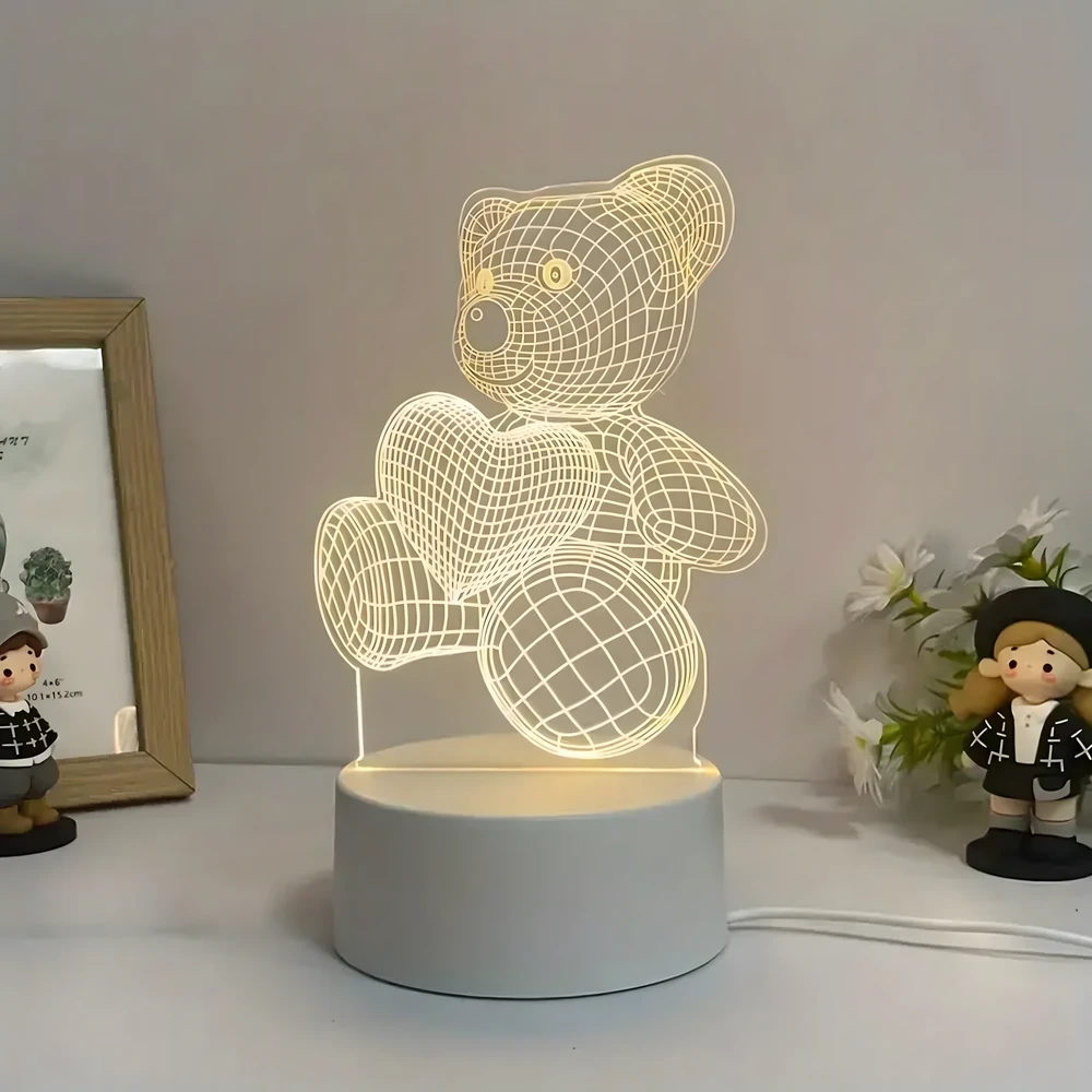 Lampka Naktinė lempa, dovanų meškiukas, 3D iliuzija, vaikų miegamojo stalas, USB